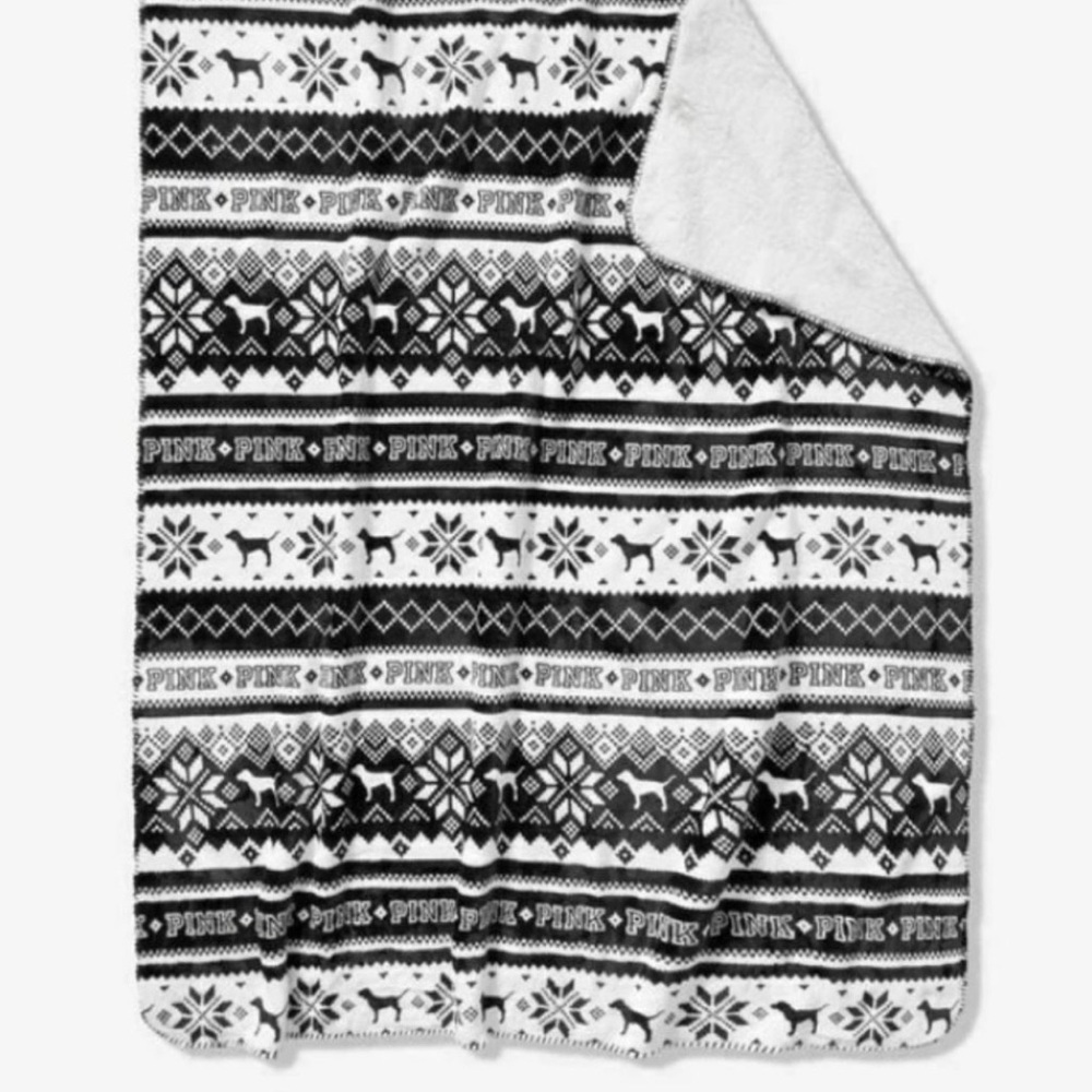 Victoria's Secret Pink 2021 Sherpa Fairisle Blanket Black & White Size 50X60 New